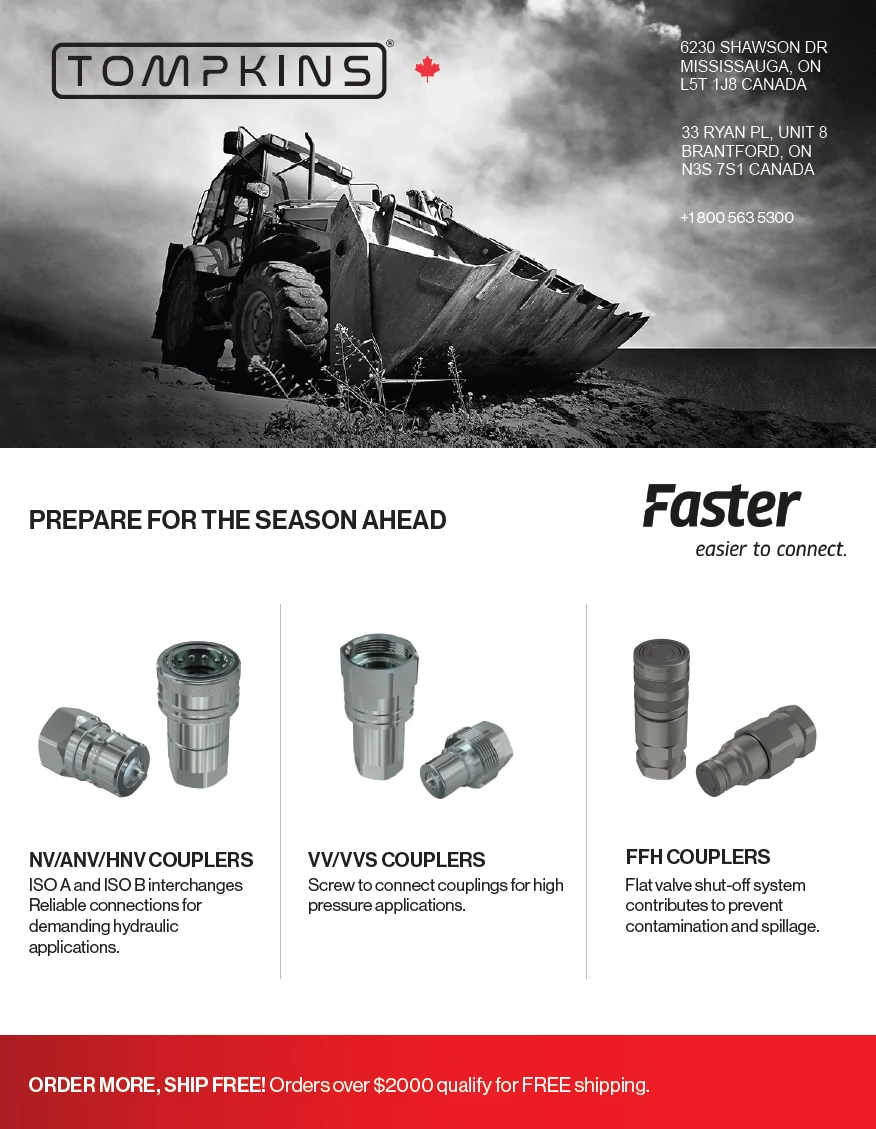 Faster NV, VV and FFH hydraulic couplers available at Tompkins